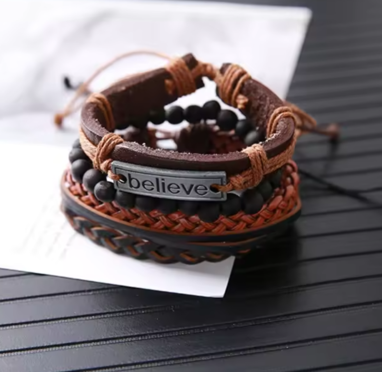 4 Pcs Leather Wraps Rope Winding Bracelets