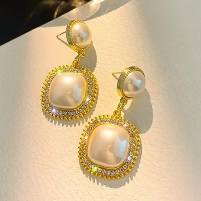 Square Pearl Drop Earring