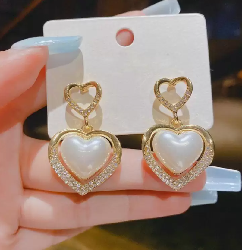 Heart Pearl Drop Earring