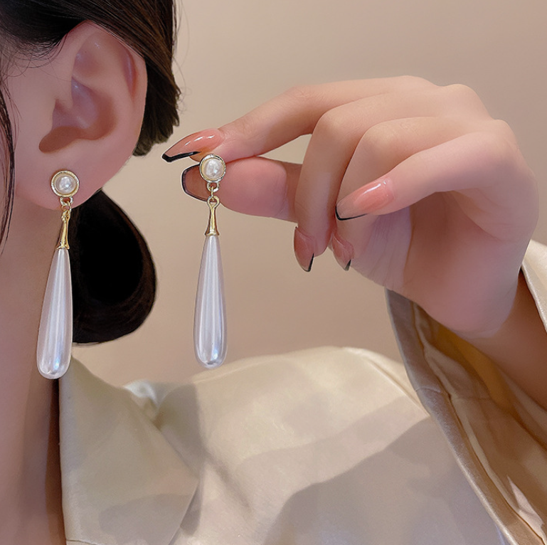 Long Pearl Drop Earring