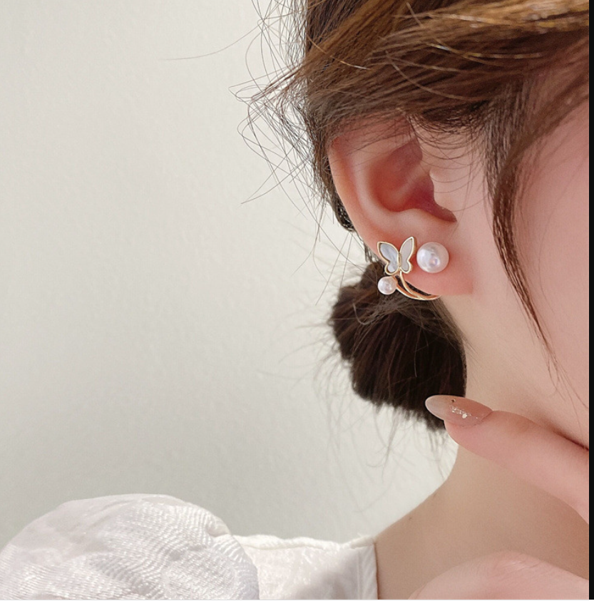 Butterfly Pearl Huggie Earring