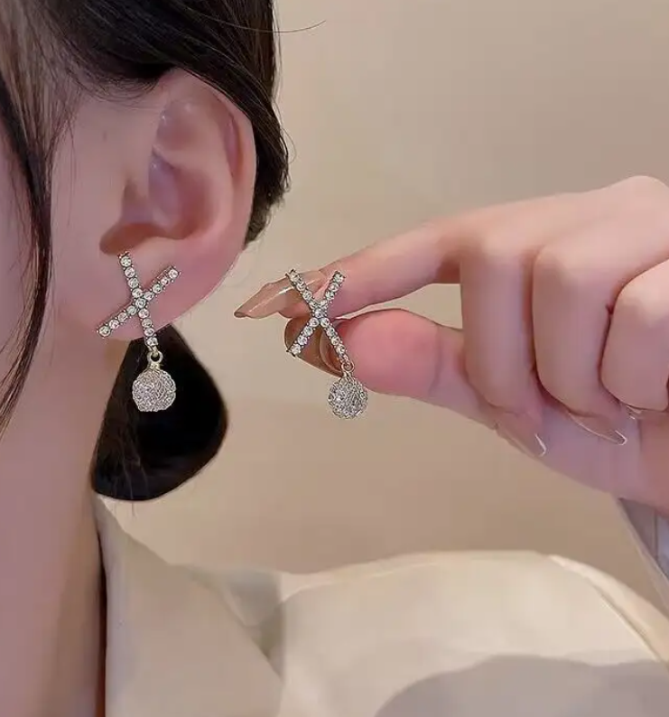 Cross Crystal Drop / Stud Earring