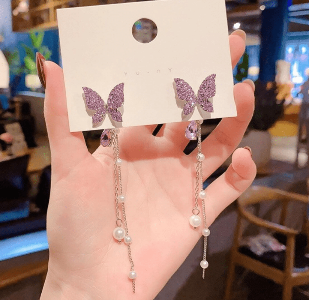Butterfly Pearl Crystal Drop Earring
