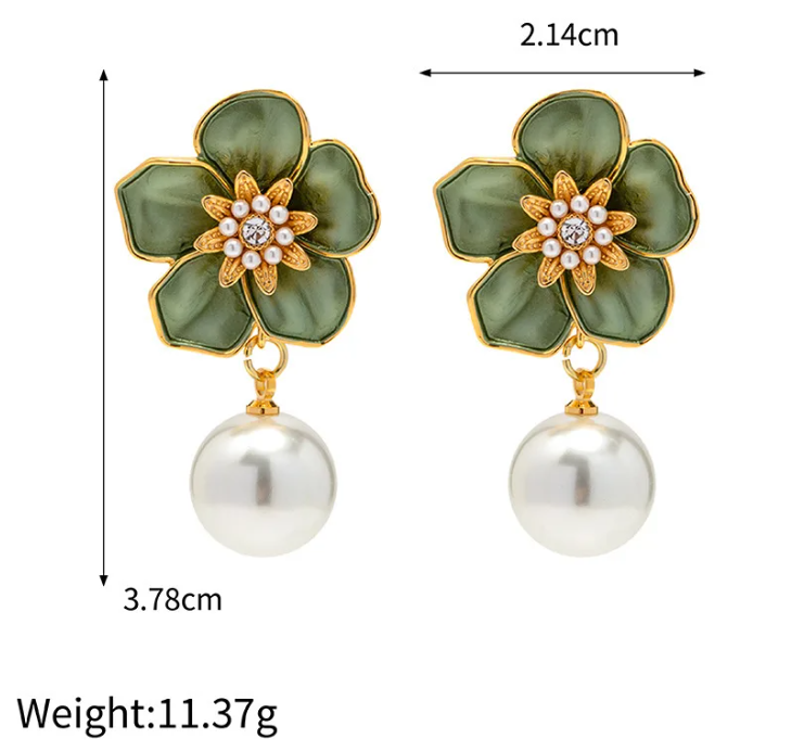 Pearl Drop Flower Earring