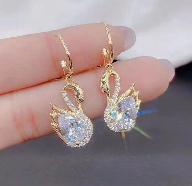 SWAN ZIRCON DROP KOREAN EARRINGS