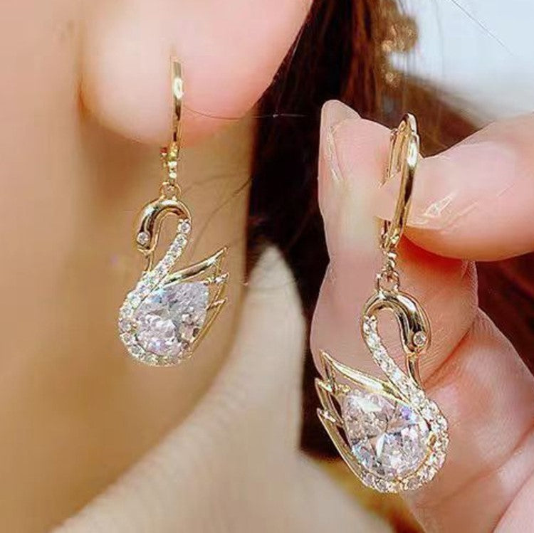 SWAN ZIRCON DROP KOREAN EARRINGS