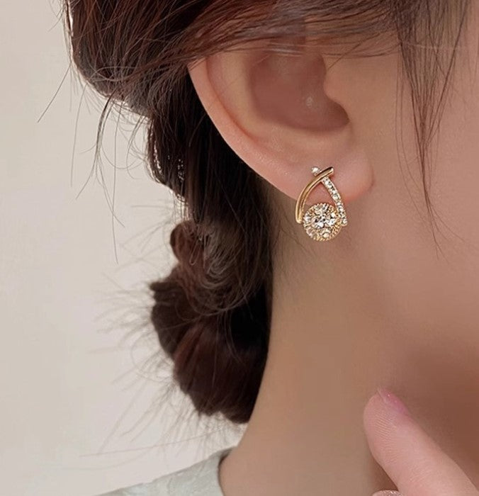 X-LINE ZIRCON STUD KOREAN EARRINGS