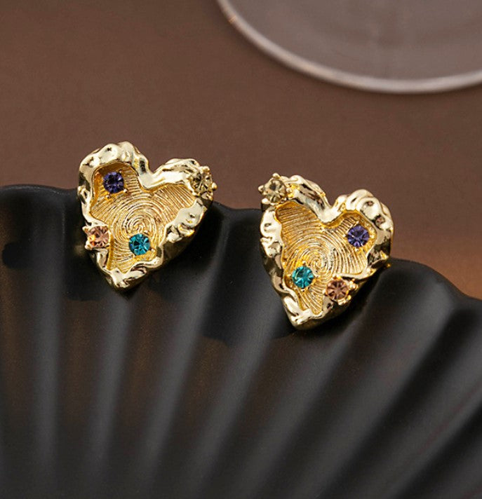 GOLD HEART STUD KOREAN EARRINGS