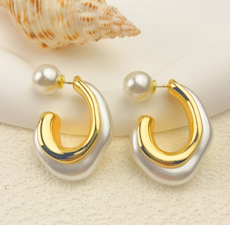 PEARLS DROP HOOP KOREAN EARRINGS