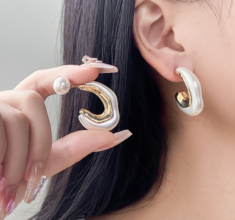 PEARLS DROP HOOP KOREAN EARRINGS