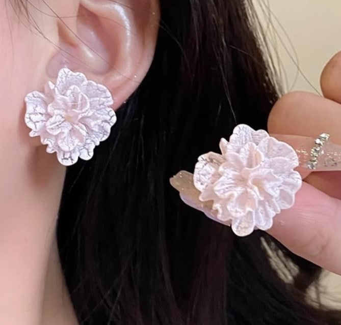 PINK FLORAL FLOWER STUD KOREAN EARRING