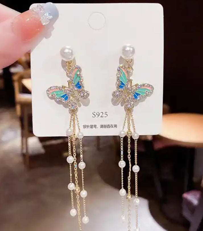 Butterfly Pearl Drop / Tassel Earring