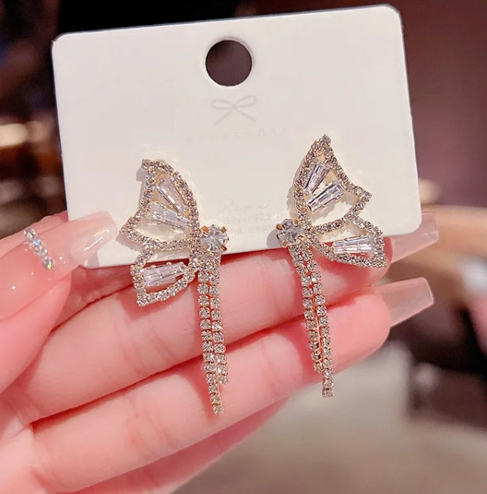 Butterfly Crystal Drop Long Earring