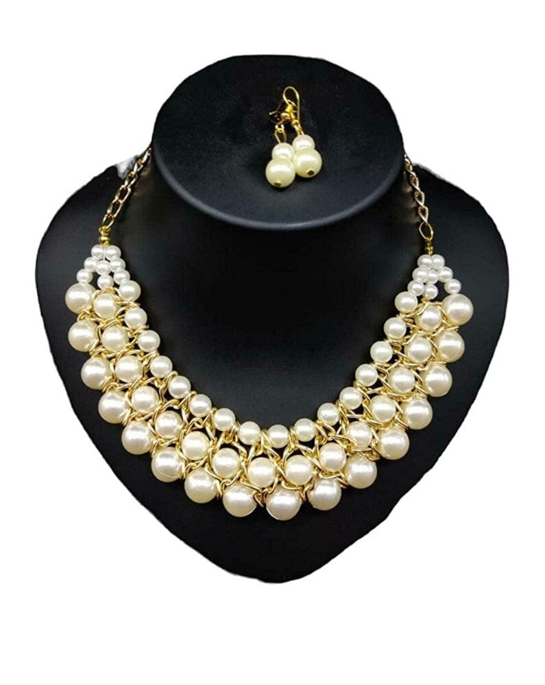 Pearl Necklace With Drop Earring Combo Set